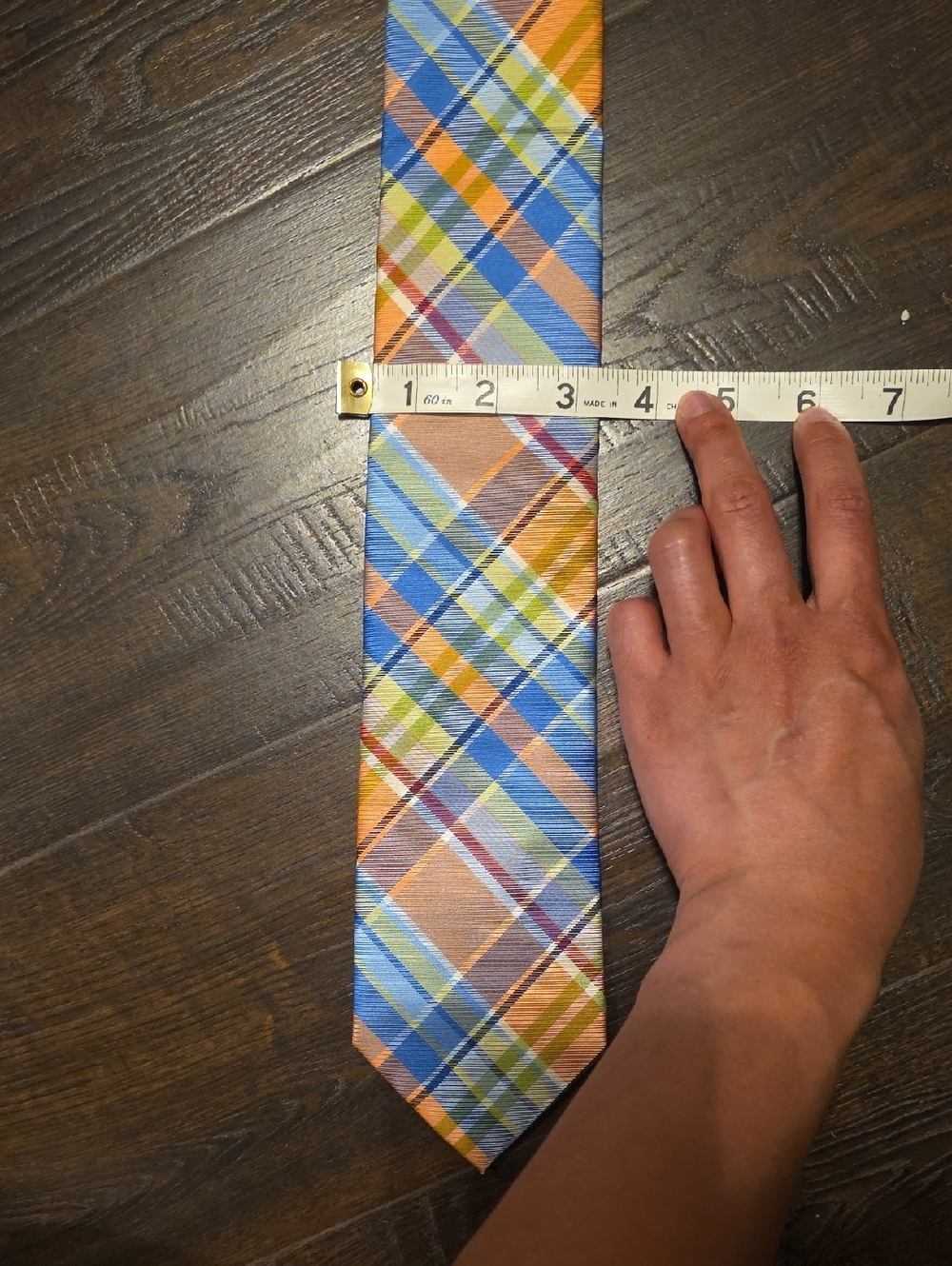 IZOD Plaid Pastel Men's Tie in Blue, Green & Pink - Picture 9 of 9